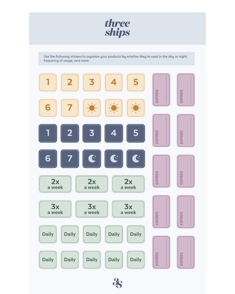 Three Ships Sticker Sheet + Inserts Three Ships Natural Vegan Cruelty-free Skincare
