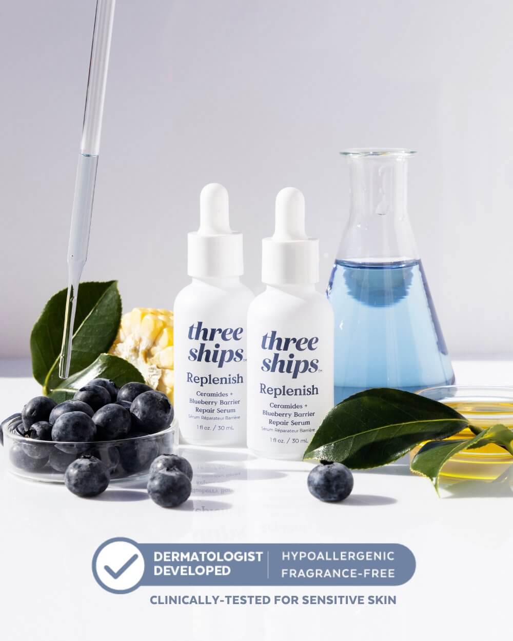Replenish Ceramides + Blueberry Barrier Repair Serum Three Ships SERUMS Natural Vegan Cruelty-free Skincare